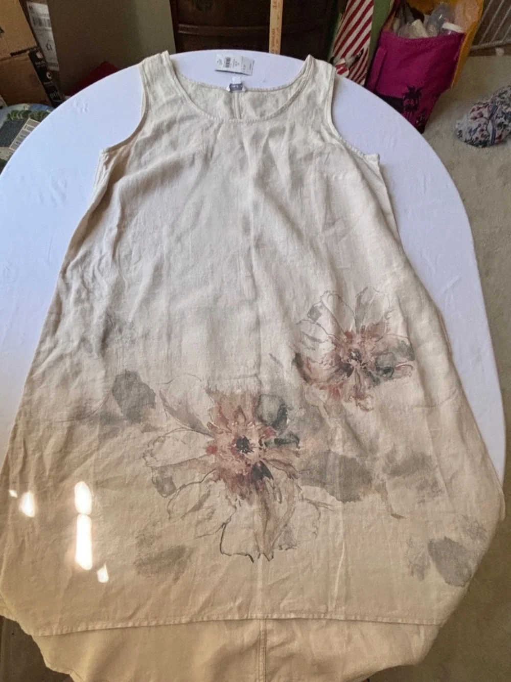 J. Jill Linen Scoop-Neck Floral Sleeveless Top in Natural Beige Women’s XLP NEW - Picture 9 of 11